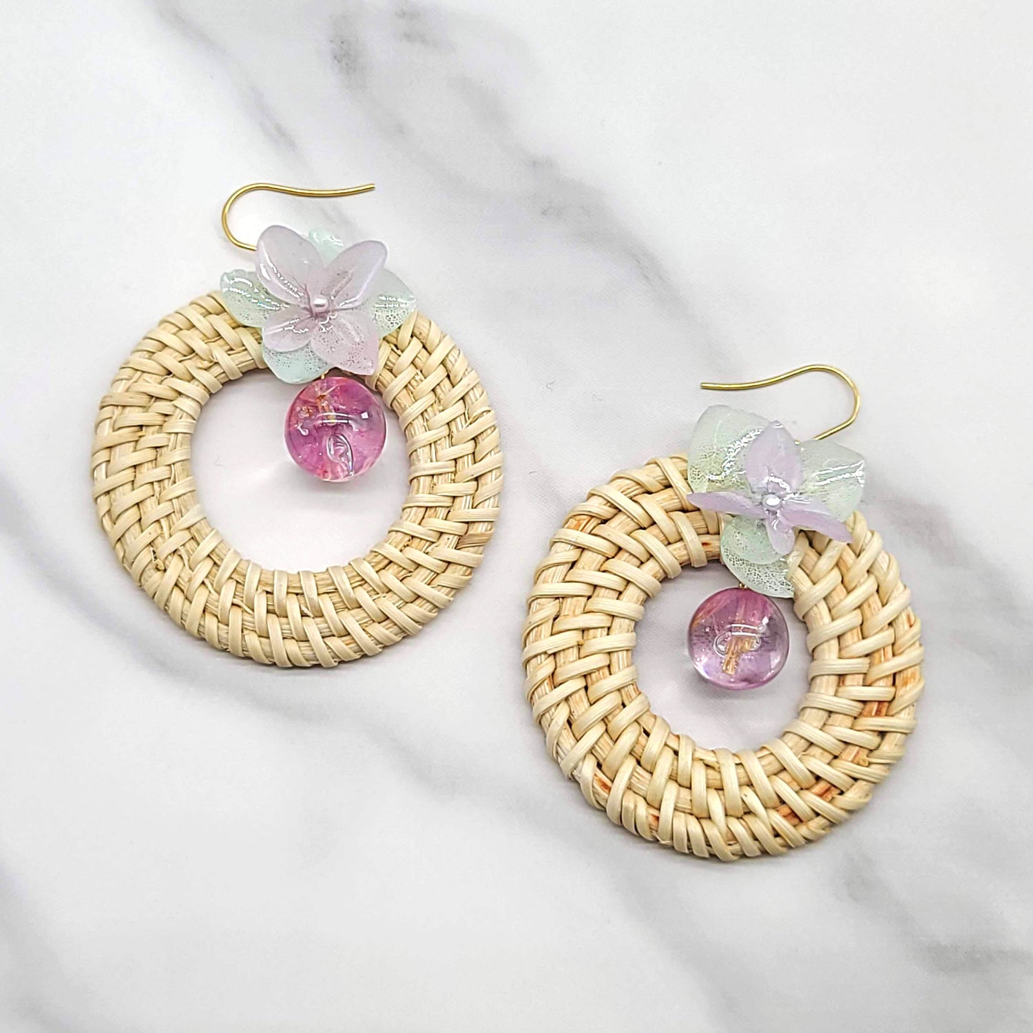 Handwoven Rattan Dried Flower Earrings