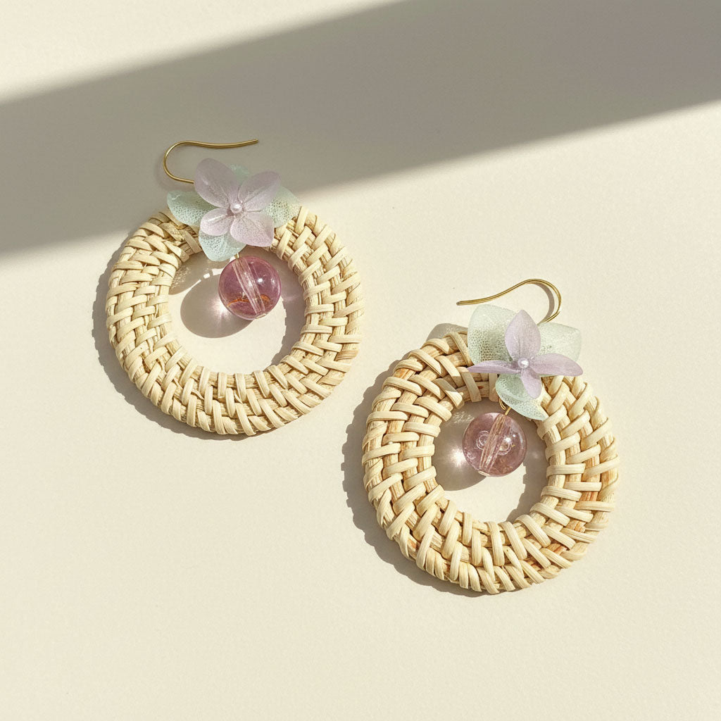 Handwoven Rattan Dried Flower Earrings