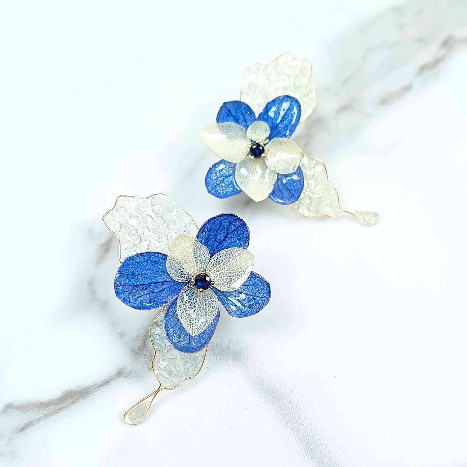 Blue Flower Fairy Wing Earrings