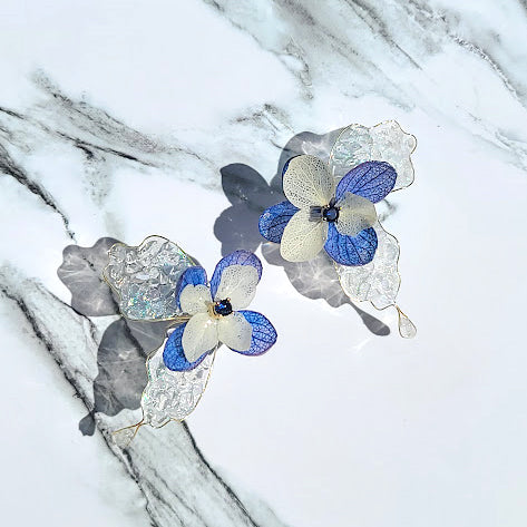 Blue Flower Fairy Wing Earrings
