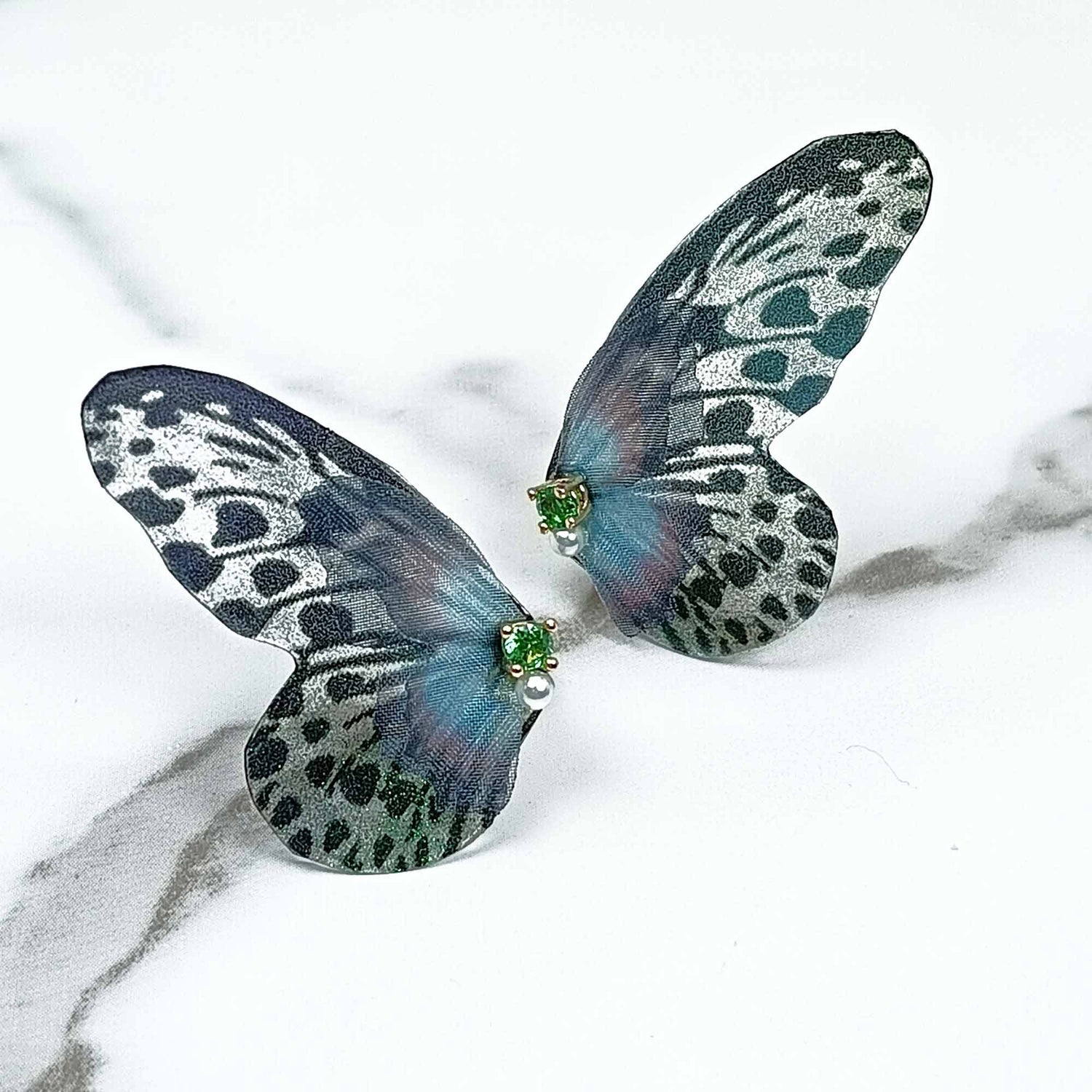Green Glitter Butterfly Wing Stud Earrings