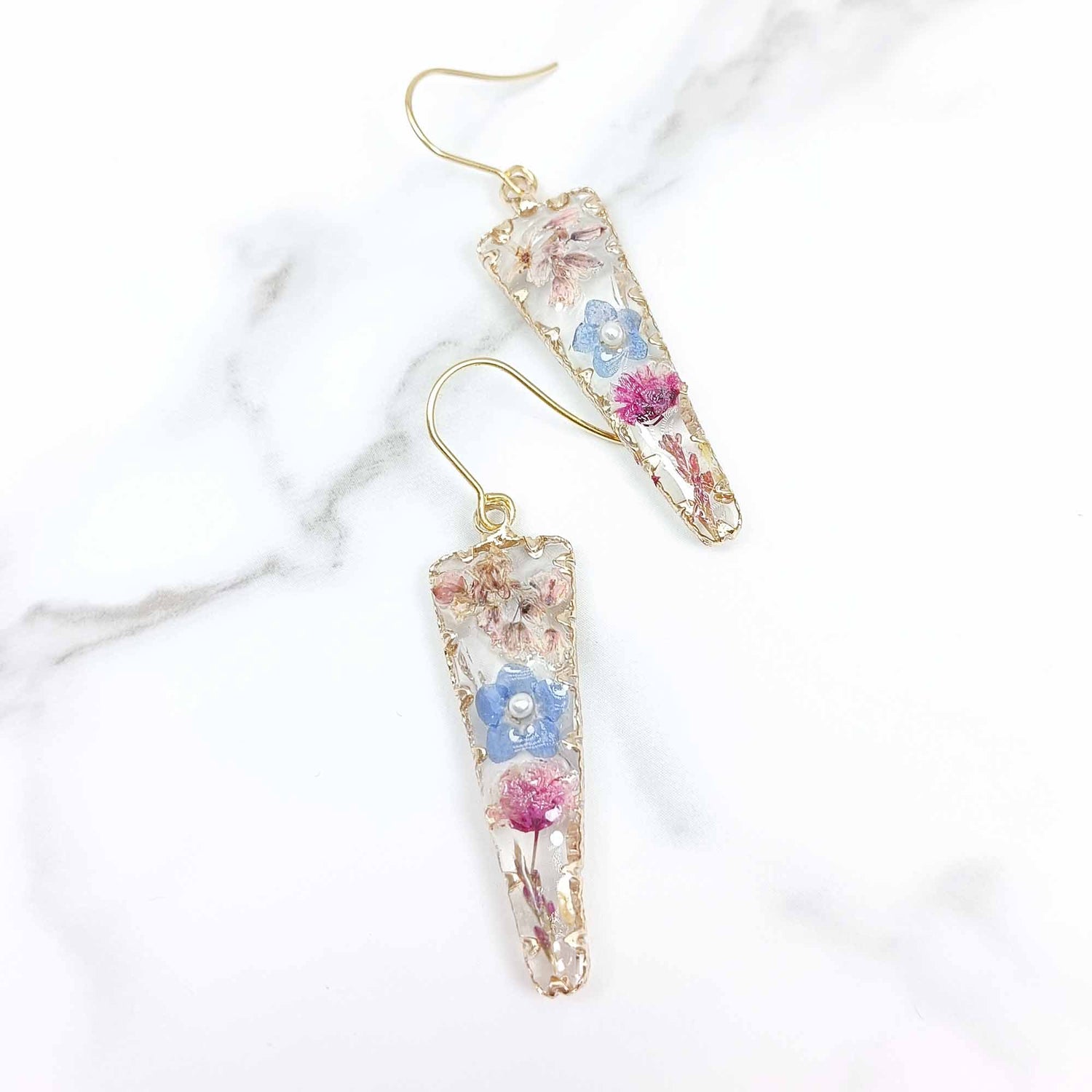 Forget Me Not Dried Flower Resin Lace Bezel Earrings