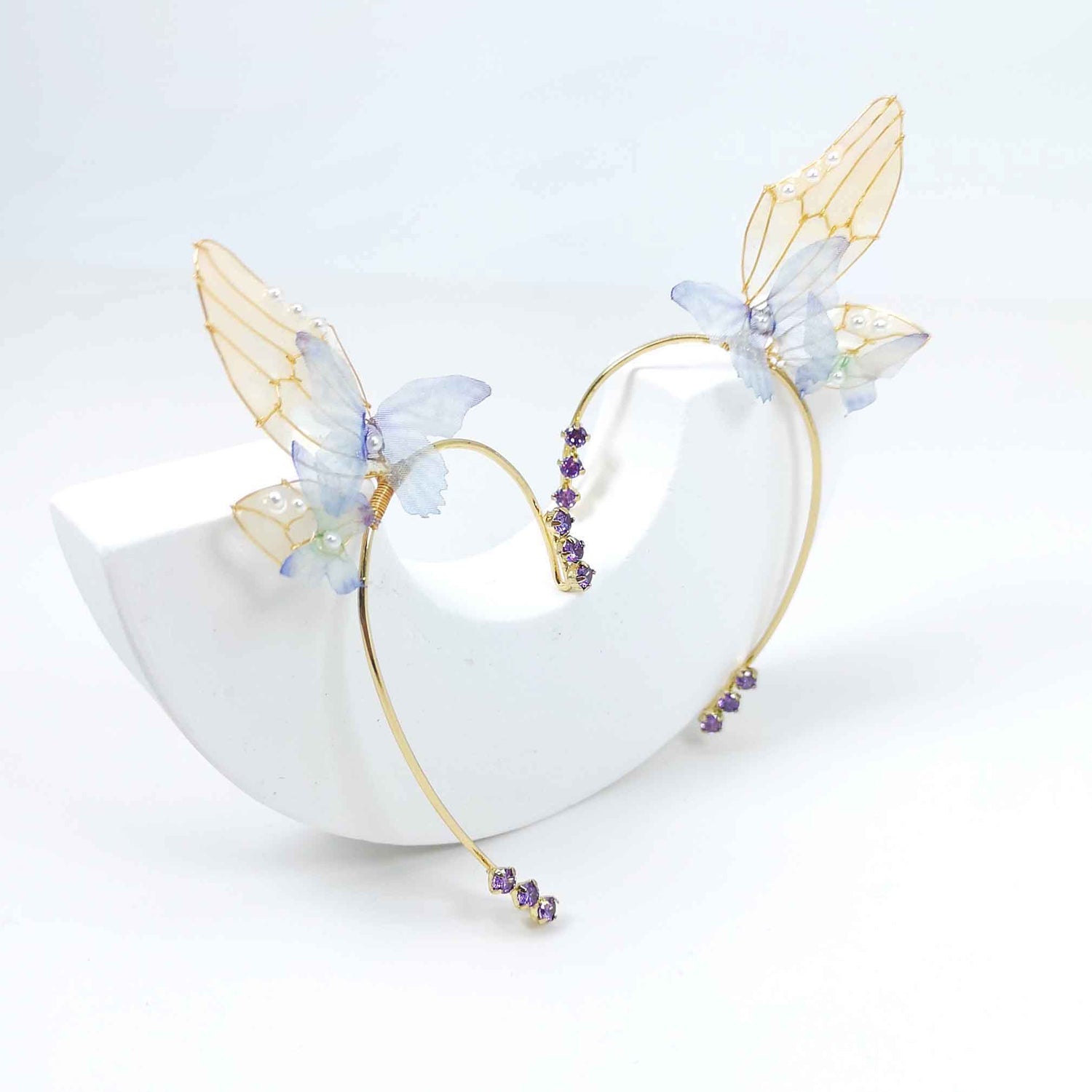 Whimsical Butterfly Ear Cuff Earrings with CZ & Resin Wings