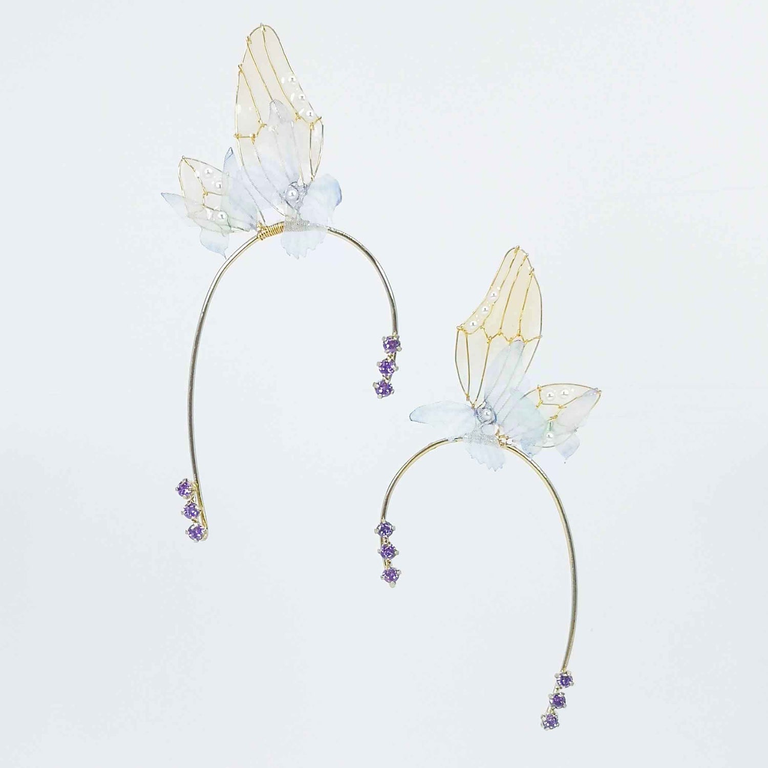 Whimsical Butterfly Ear Cuff Earrings with CZ & Resin Wings
