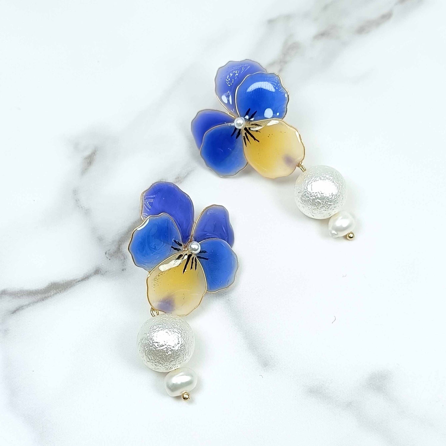 Pansy Pearl Dangle Stud Earrings