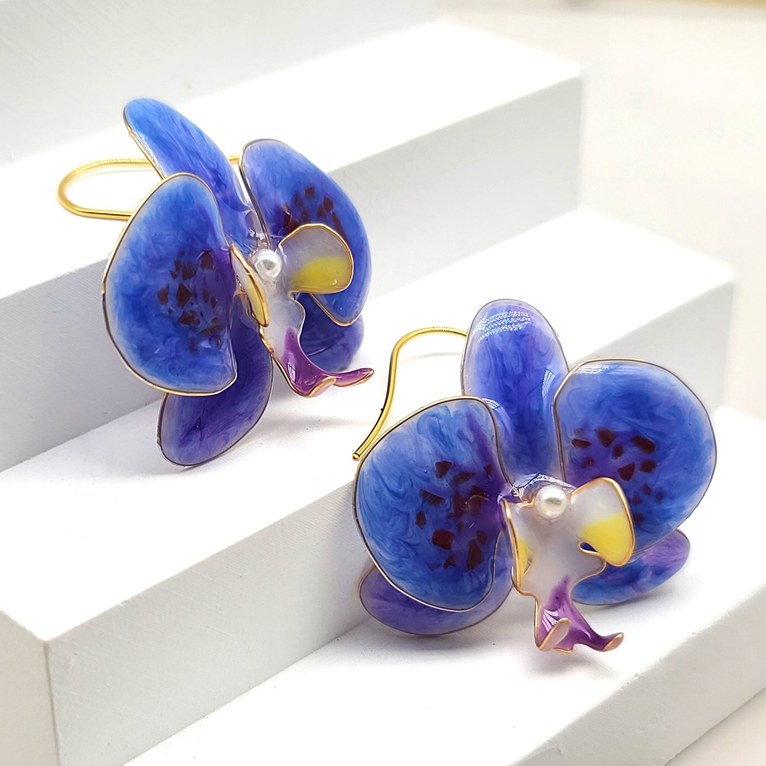 hand painted resin Purple Orchid Earrings