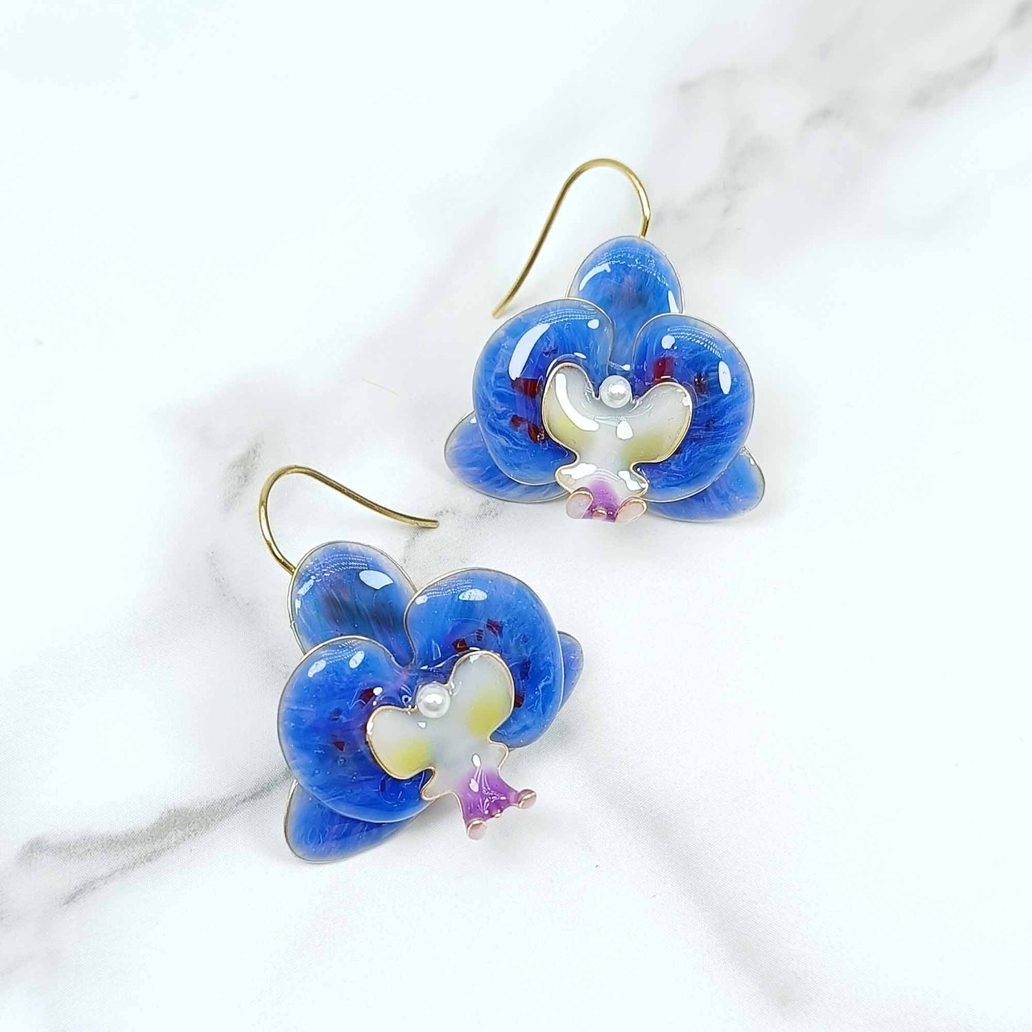 hand painted resin Purple Orchid Earrings