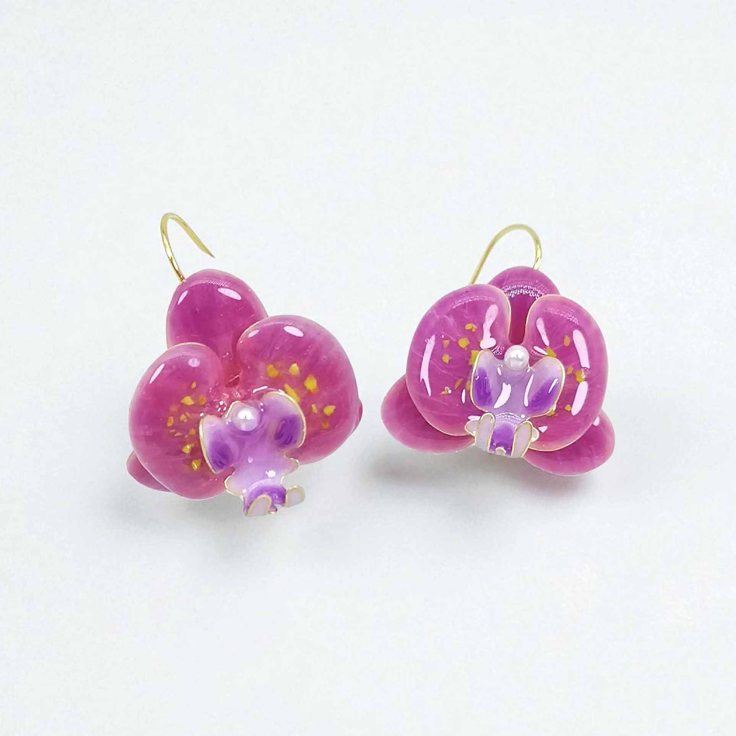 Pink Orchid Bloom Resin Earrings – 18K Gold Plated Stainless Steel Hooks