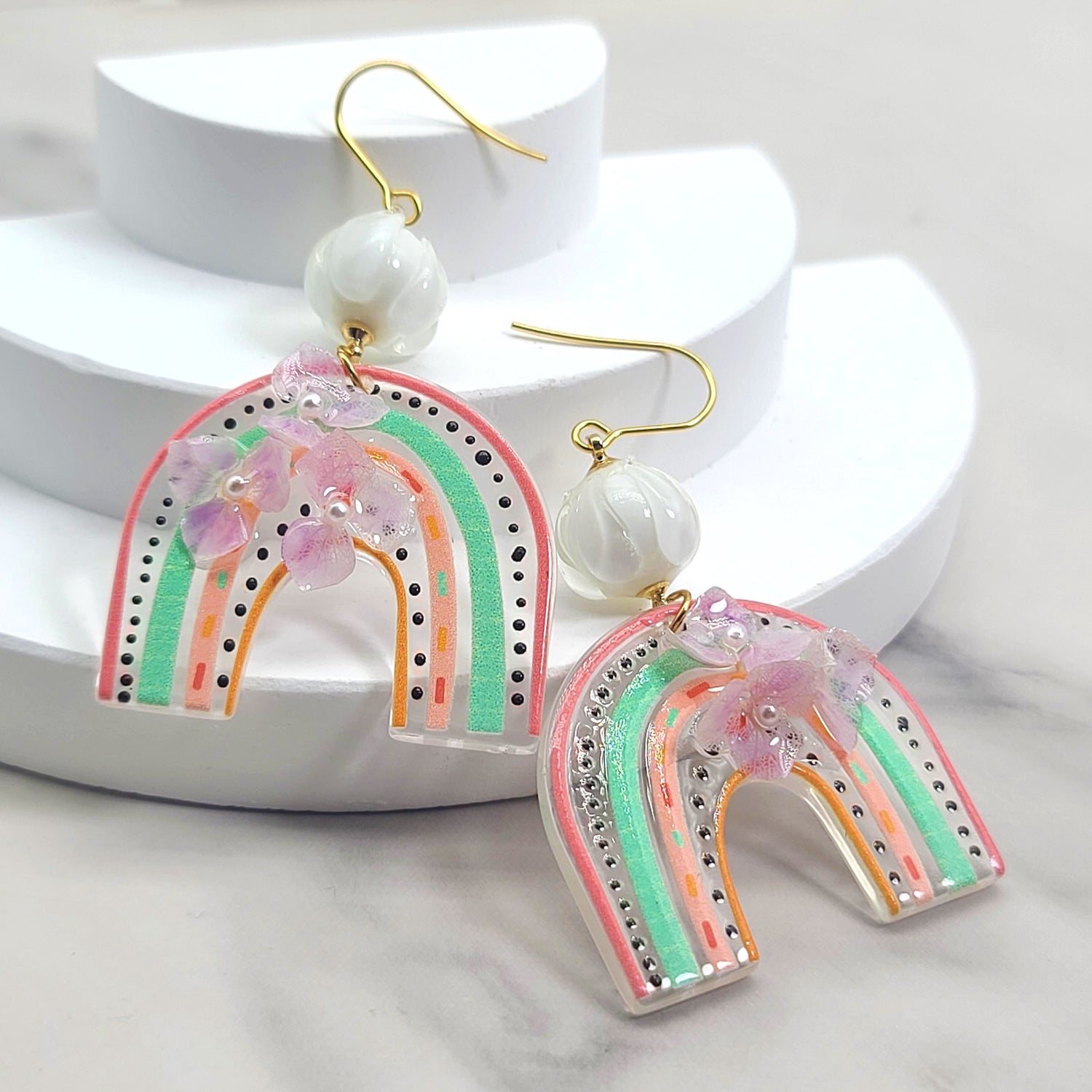 Rainbow Dried Flower Earrings