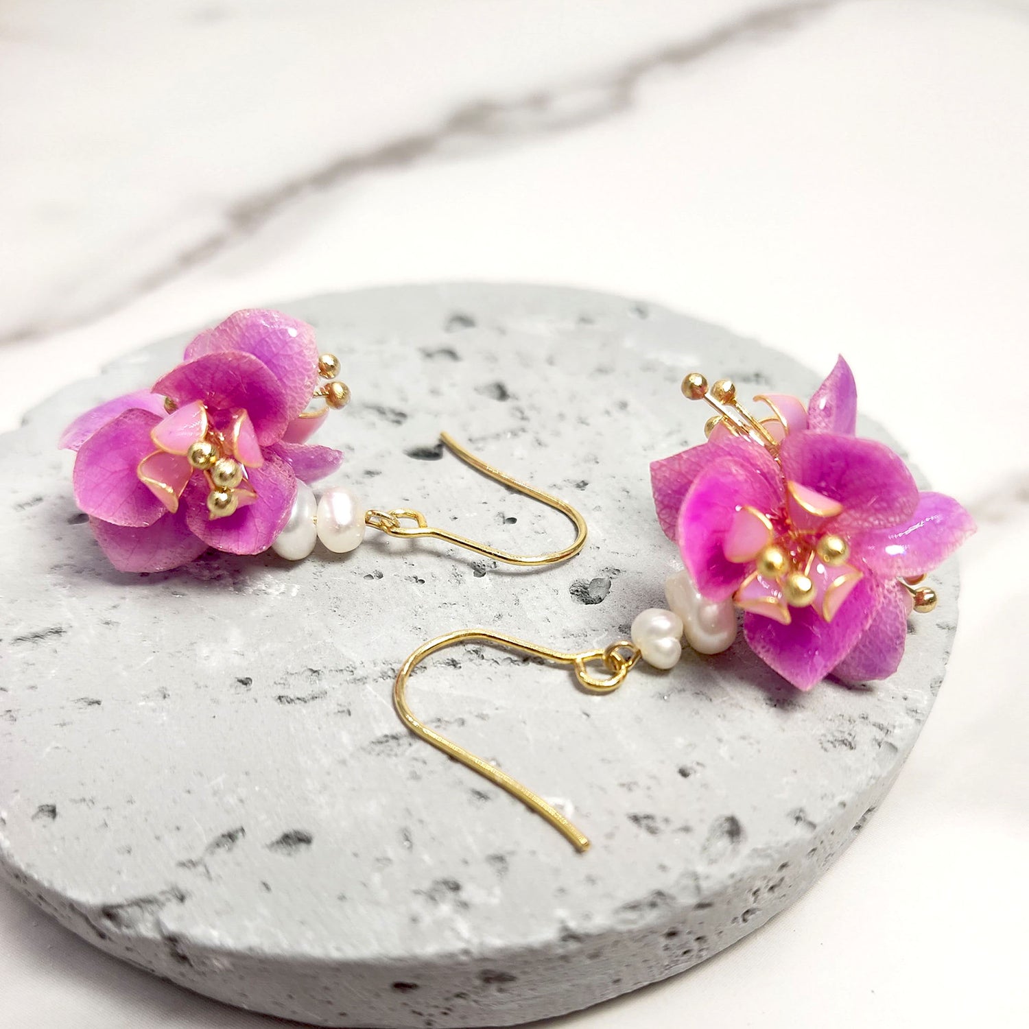 Pink Flower Fresh Water Pearls Drop Earrings