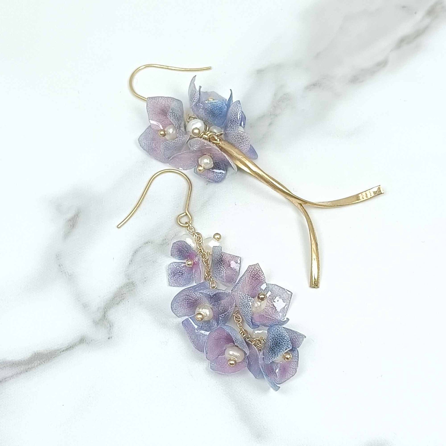 Hydrangea Flower Fresh Water Pearl Earrings