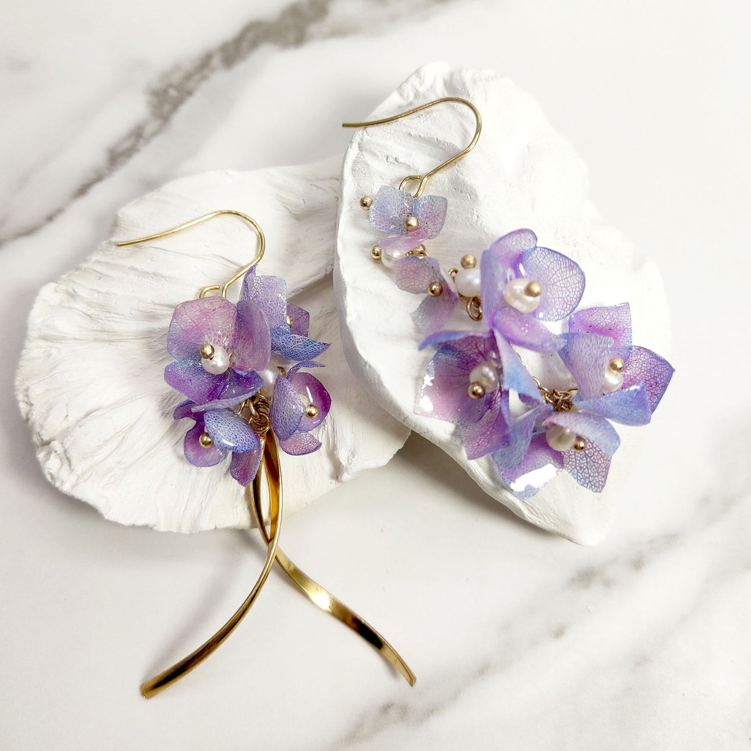 Hydrangea Flower Fresh Water Pearl Earrings