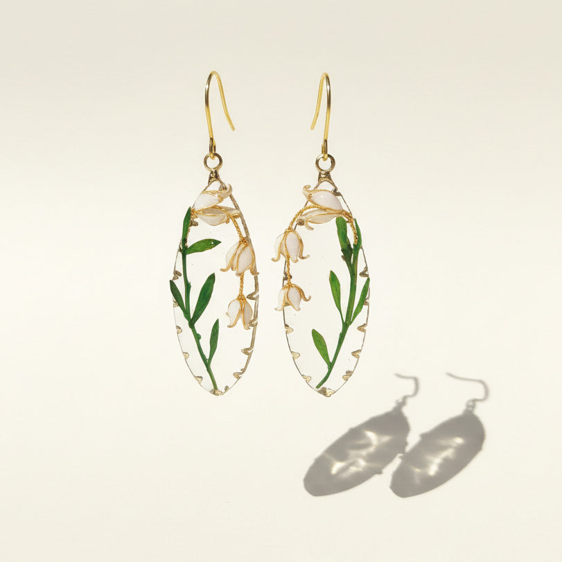 Pair of earrings with floral design on a light background