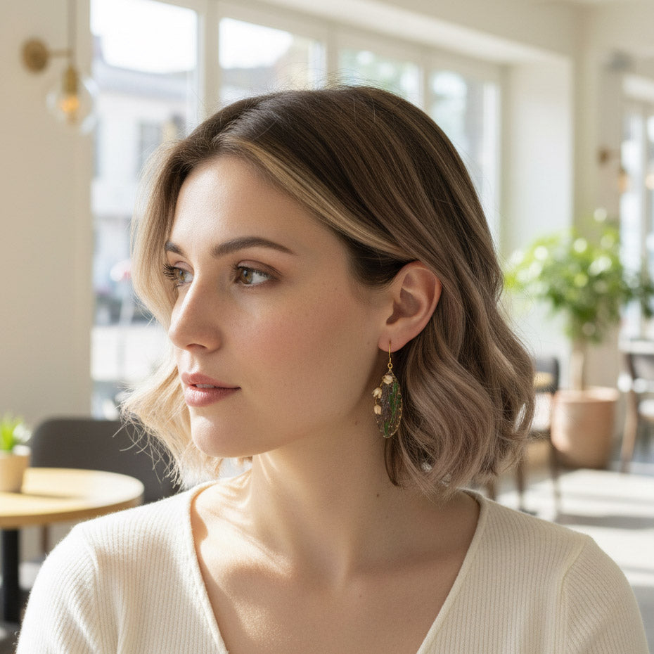 Woman with styled hair in a casual indoor setting