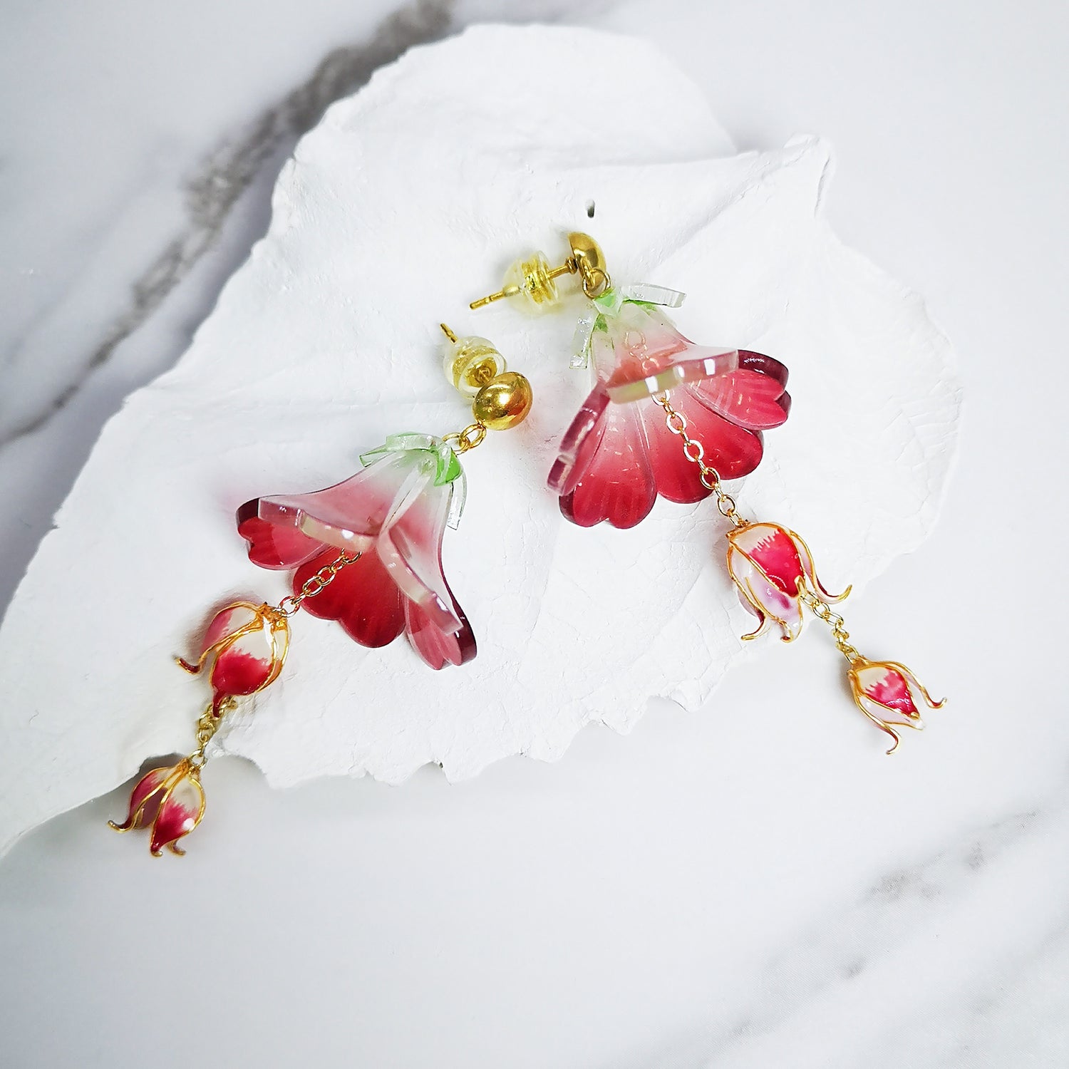 Tropical Hibiscus Flower Drop Earrings – Handpainted Resin Statement