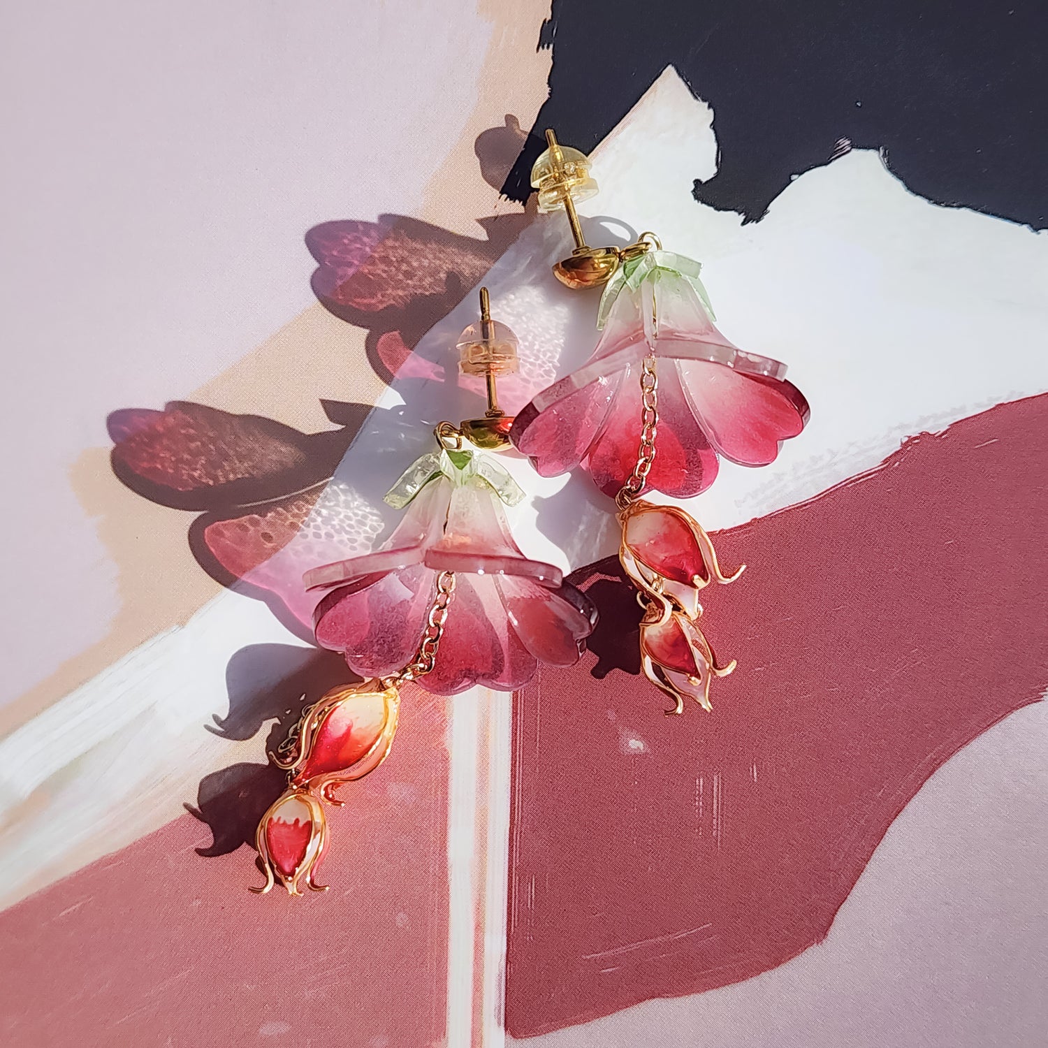 Tropical Hibiscus Flower Drop Earrings – Handpainted Resin Statement