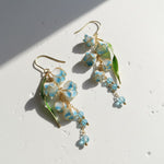 Floral earrings with gold accents on a light background