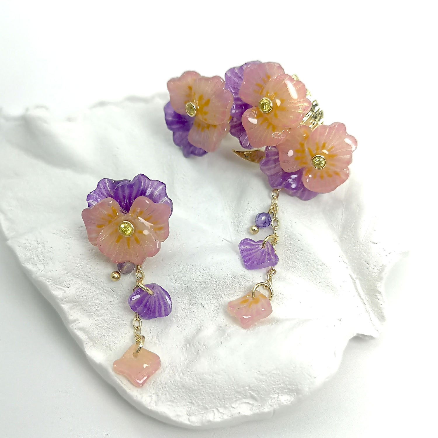 Handpainted Pansy Ear Cuff Earrings