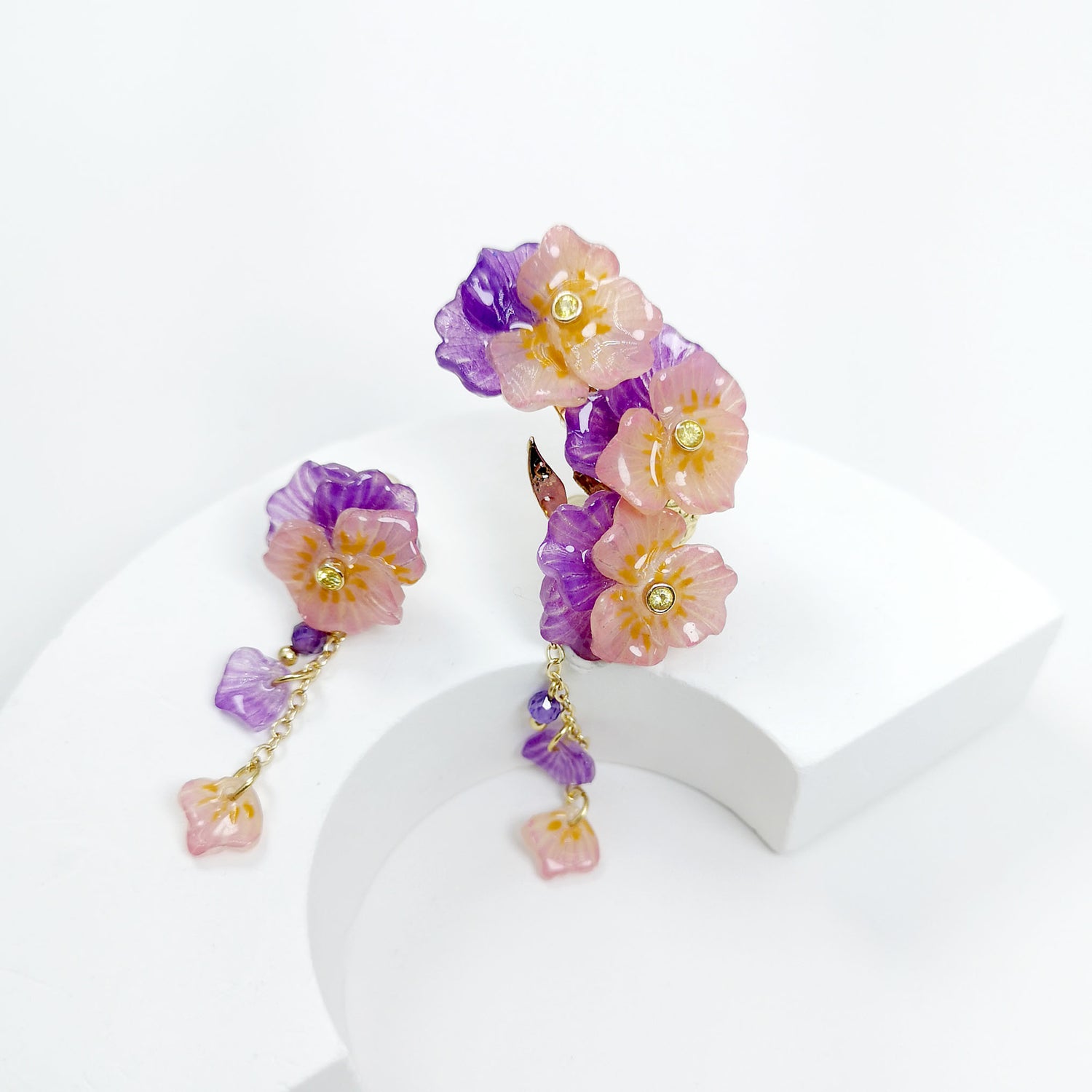 Handpainted Pansy Ear Cuff Earrings