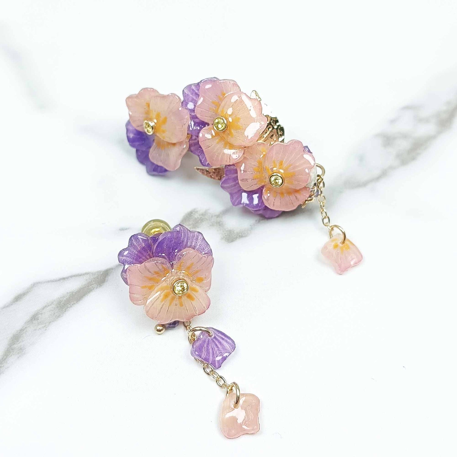 Handpainted Pansy Ear Cuff Earrings