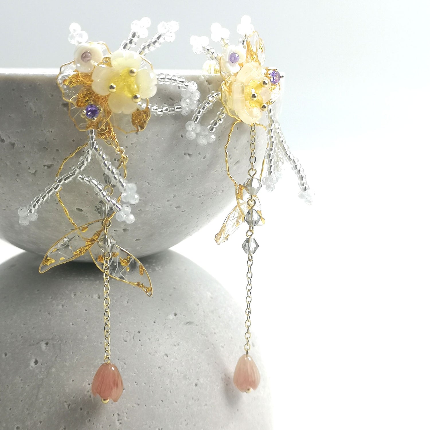 Gold Foil Flower Drop Earrings