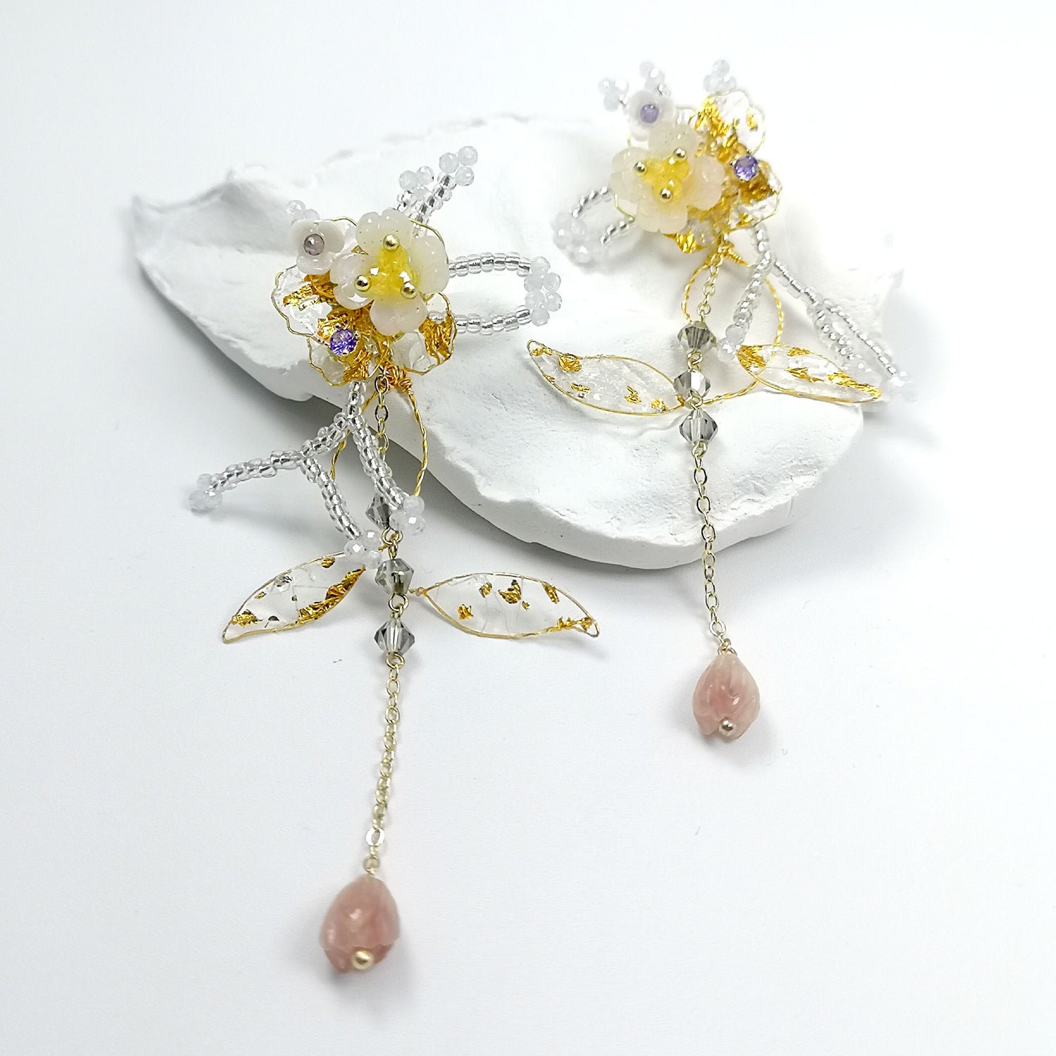 Gold Foil Flower Drop Earrings