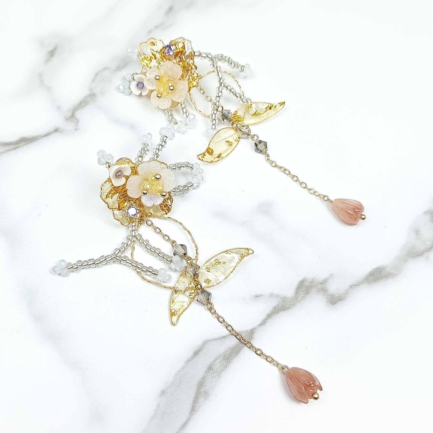Gold Foil Flower Drop Earrings