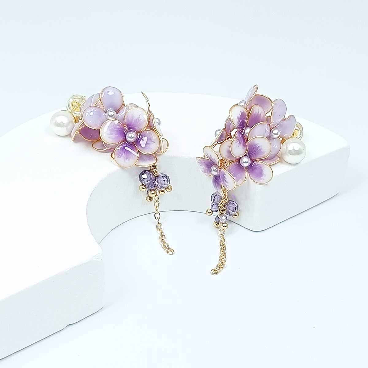 Pink & Purple Hyacinth Cluster Earrings – Hand-Painted Resin Floral Drops