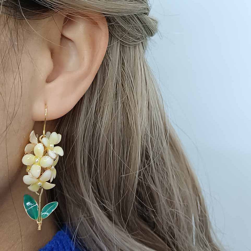 Handmade Hyacinth Flower Resin Earrings with Green Leaves