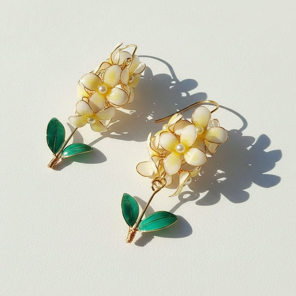 Handmade Hyacinth Flower Resin Earrings with Green Leaves