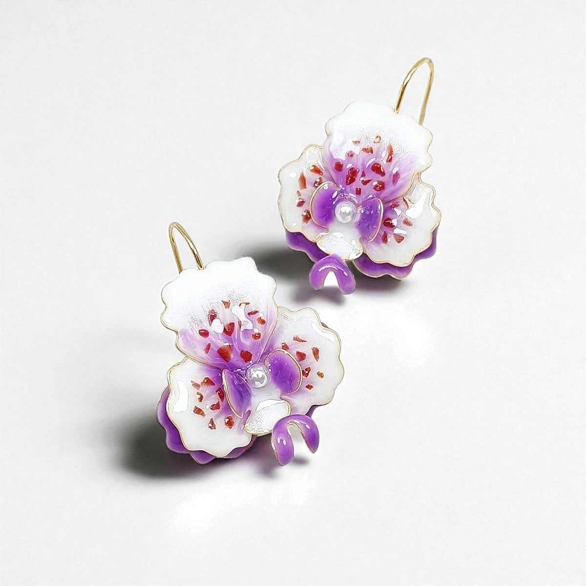 Purple Orchid Resin Earrings – Hand-Painted Statement Floral Jewelry