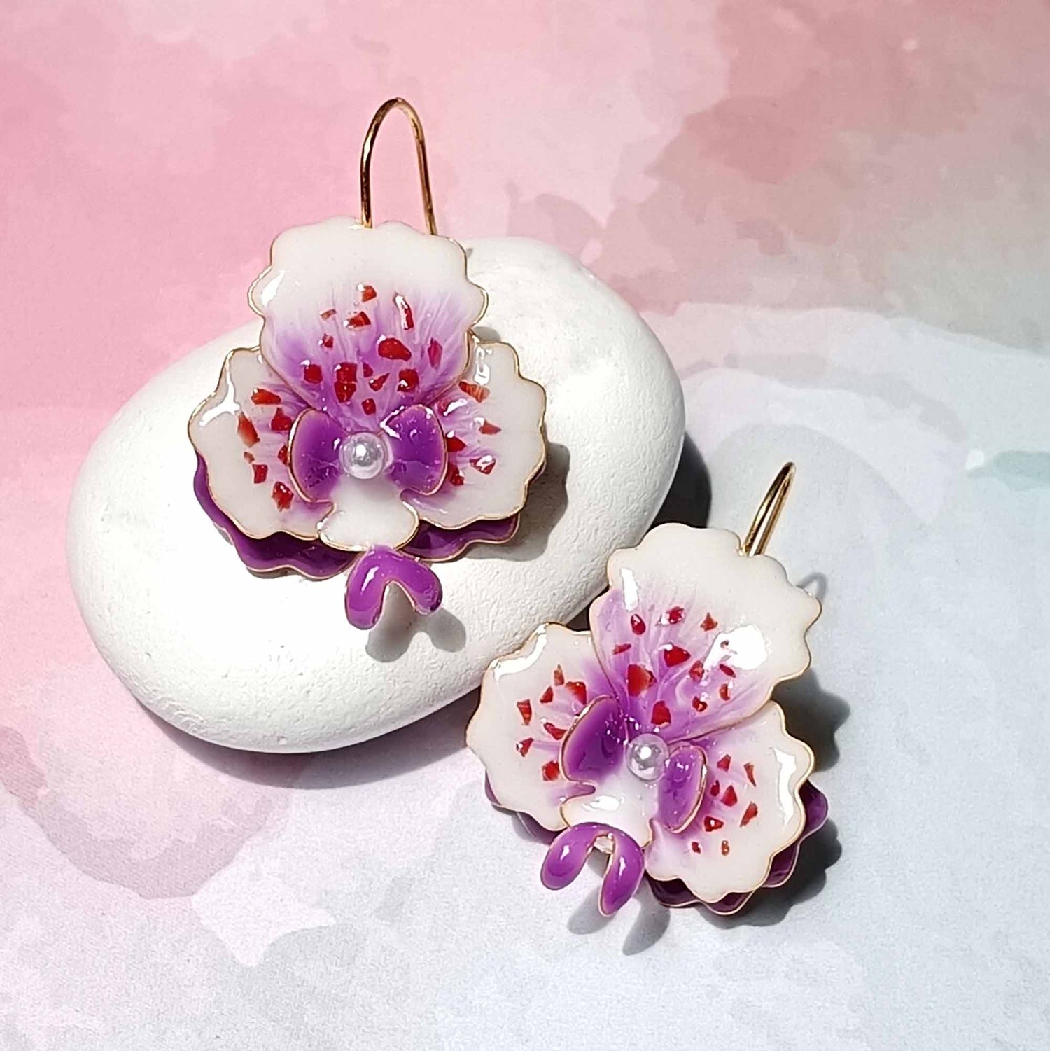 Purple Orchid Resin Earrings – Hand-Painted Statement Floral Jewelry