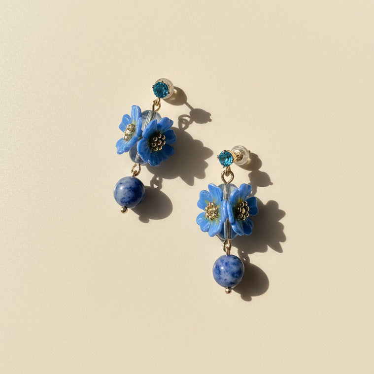 Handcrafted Blue Daisy Earrings with Lapis Lazuli | A2K London