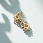 Multicolor cloisonné floral earrings with pearls and gold hoops