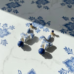 Artisan porcelain horse earrings with lapis lazuli and CZ accents