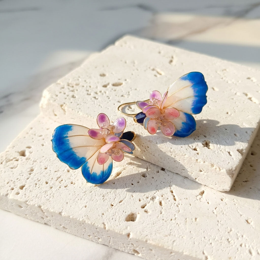 Blue Butterfly Blossom Earrings