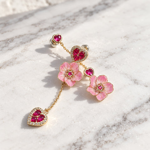 Sakura Heart Drop Earrings