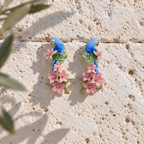 Parrot Floral Drop Earrings