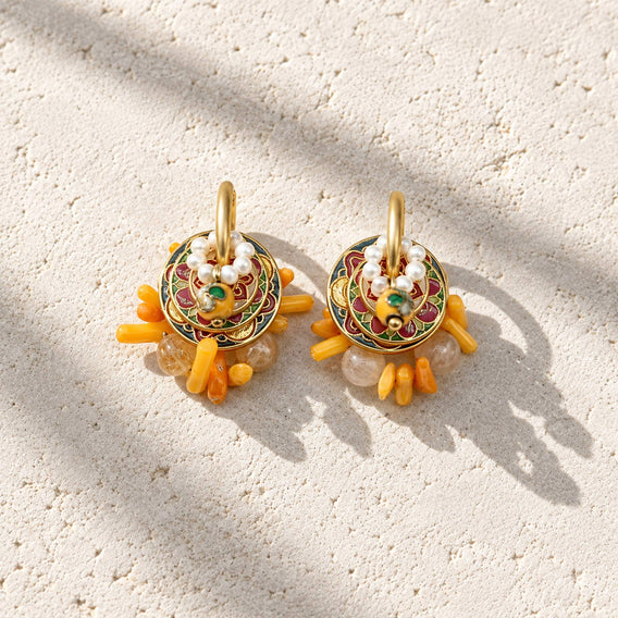 Citrine & Coral Convertible Earrings