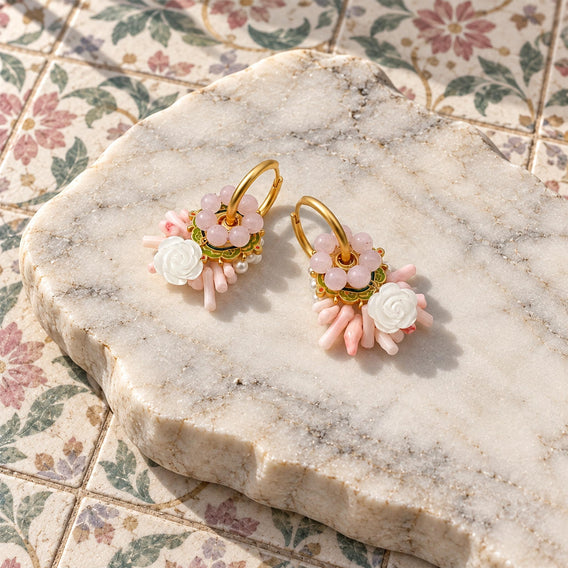 Pink Quartz & Rose Convertible Earrings