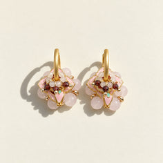 Pink Quartz & Garnet Hoops