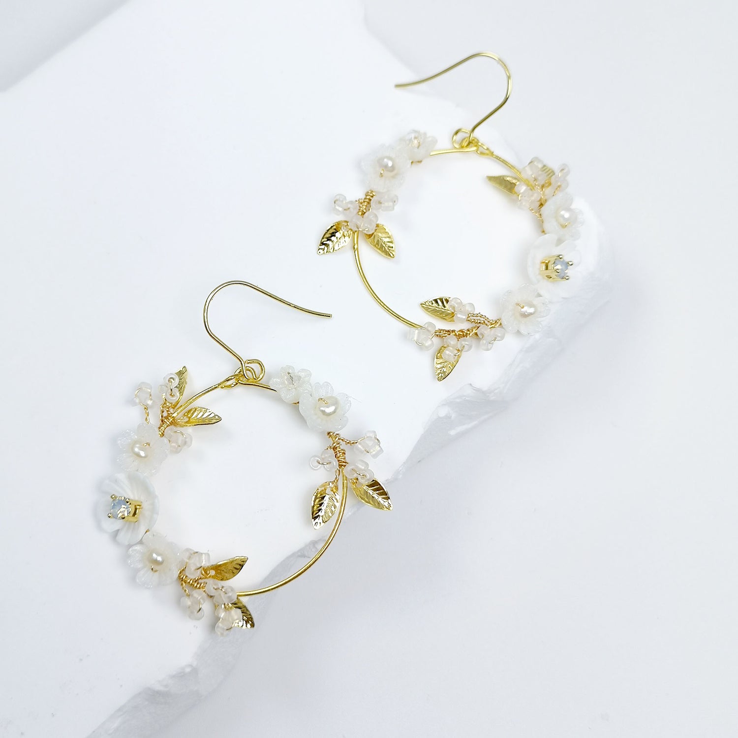 Wedding Floral Pearl Hoop Earrings