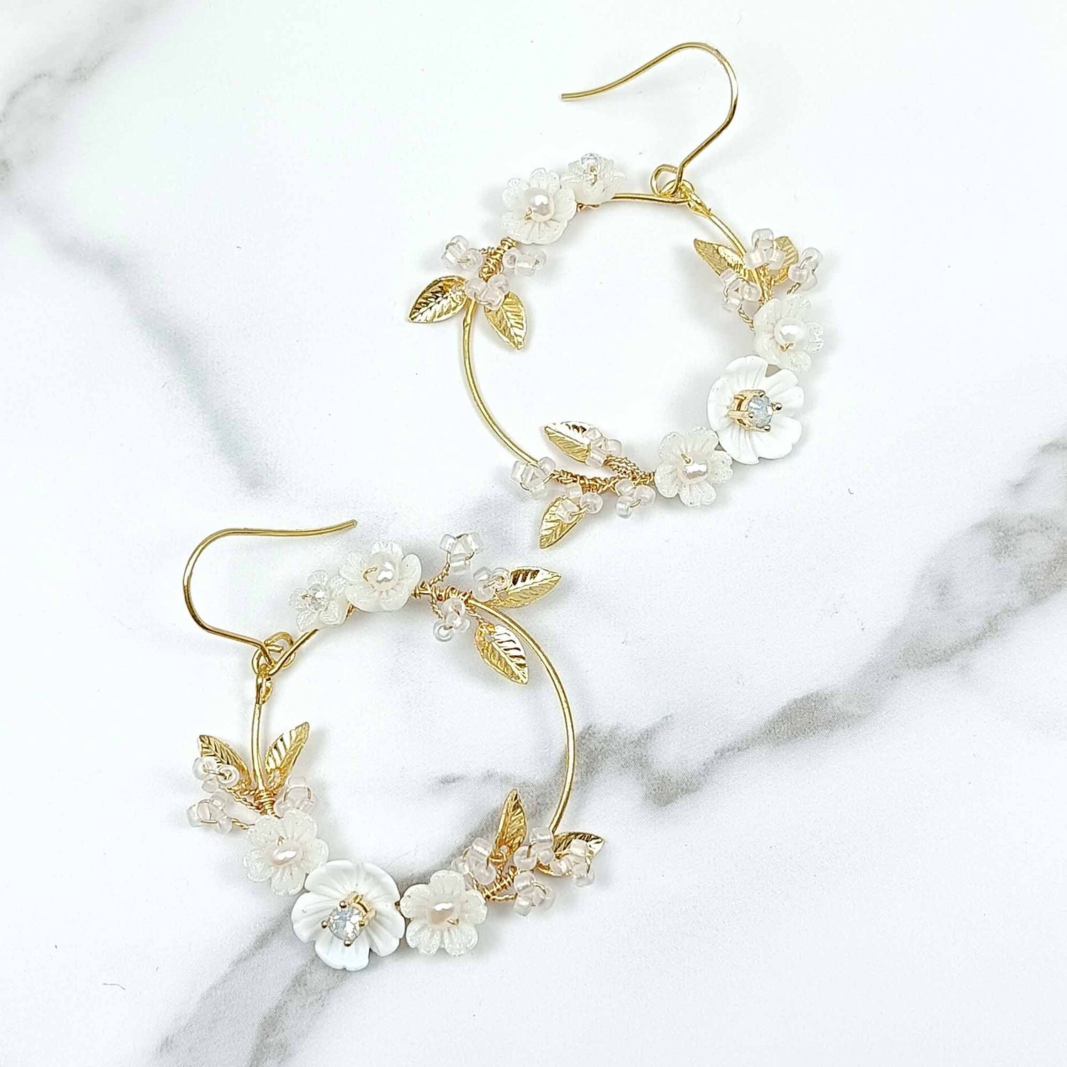 Wedding Floral Pearl Hoop Earrings