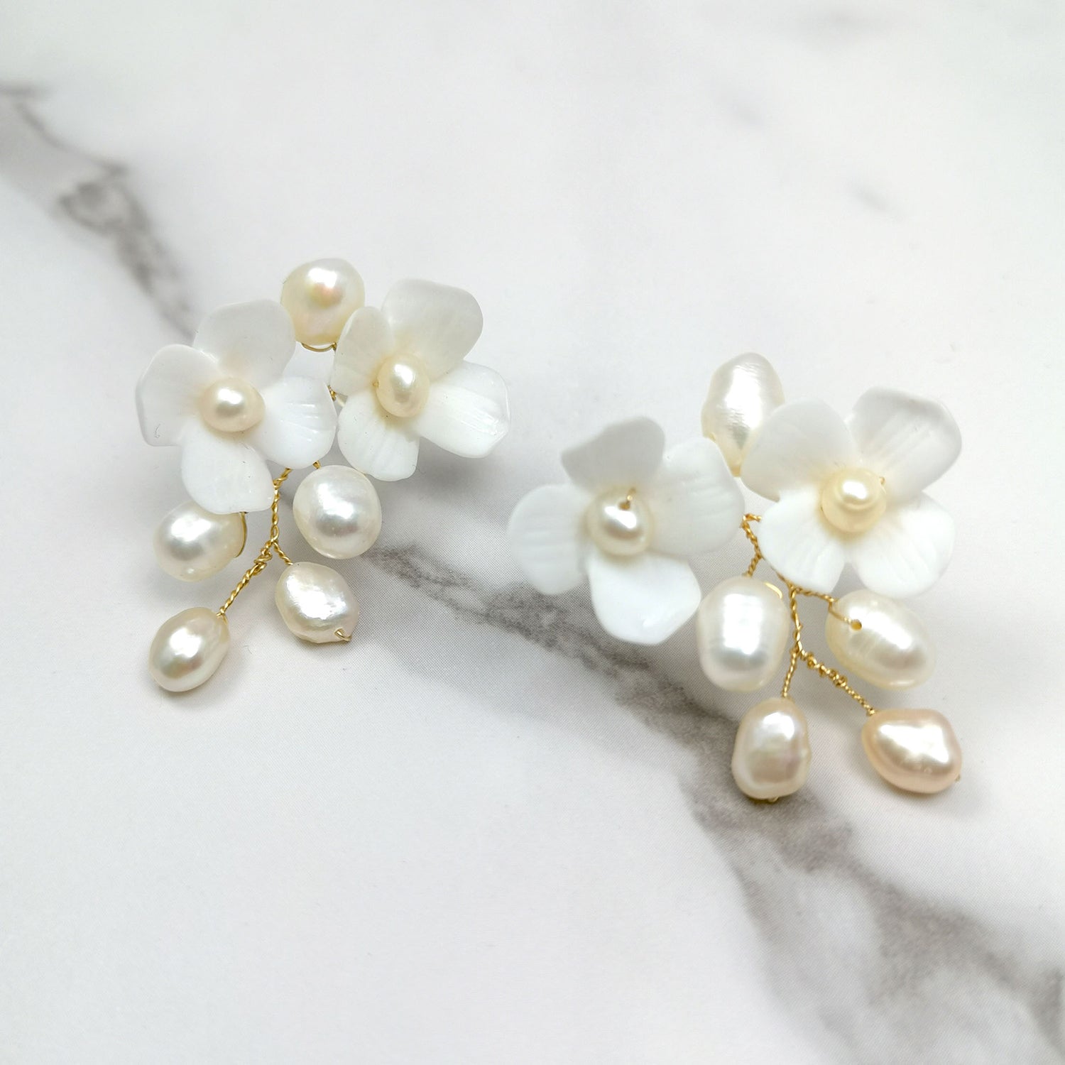 Bridal Porcelain Flower Pearl Earrings