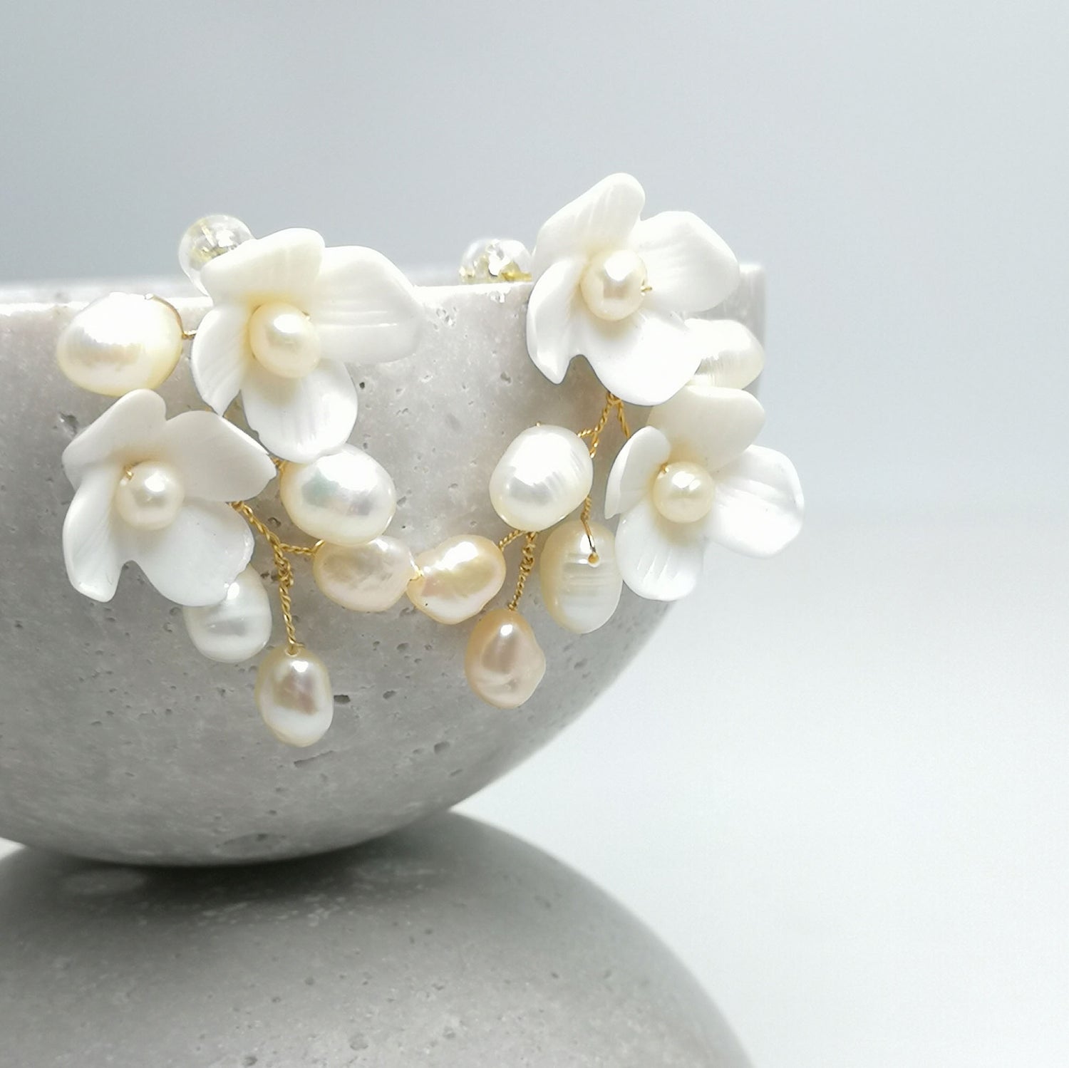 Bridal Porcelain Flower Pearl Earrings