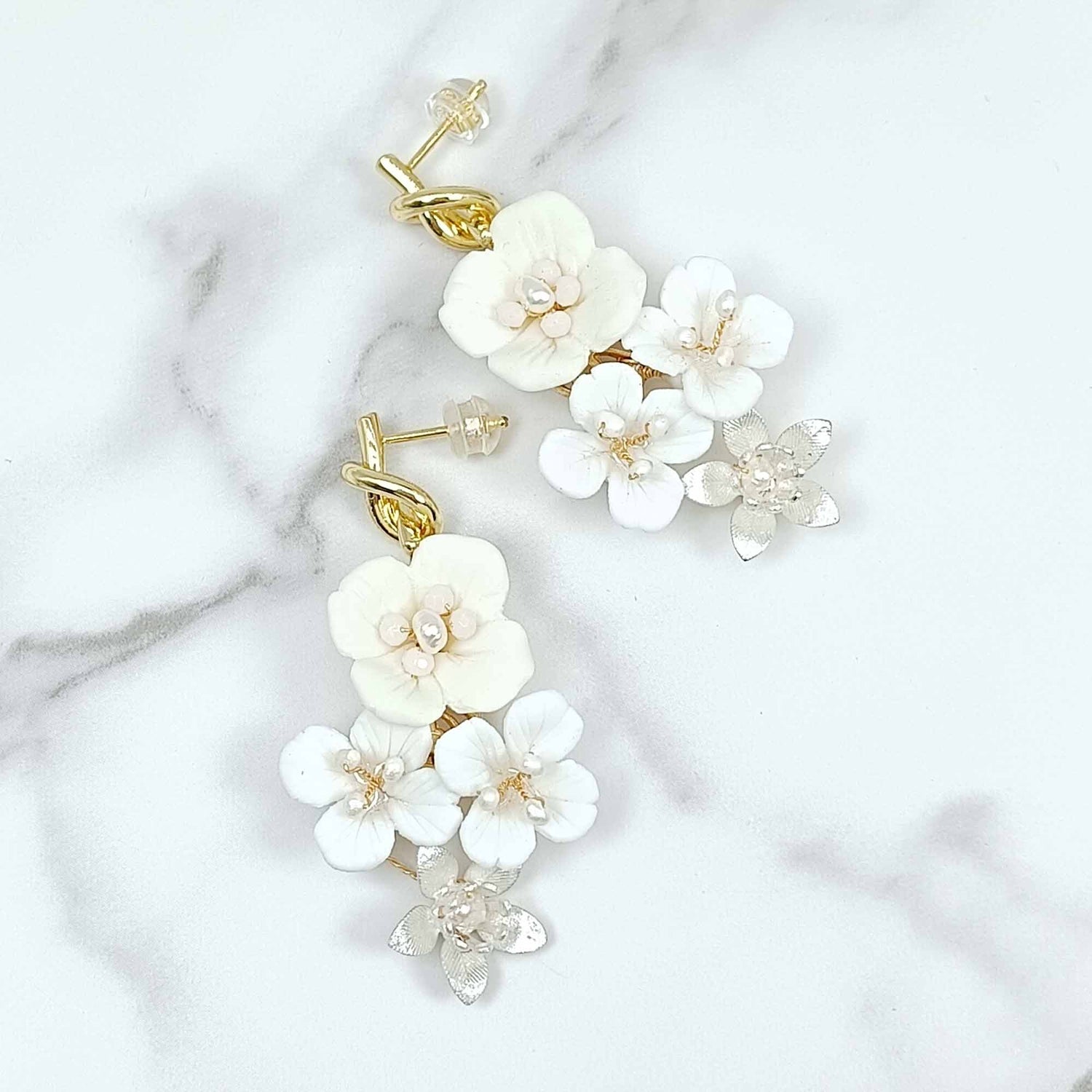 Bridal Knot Porcelain Flower Pearl Earrings