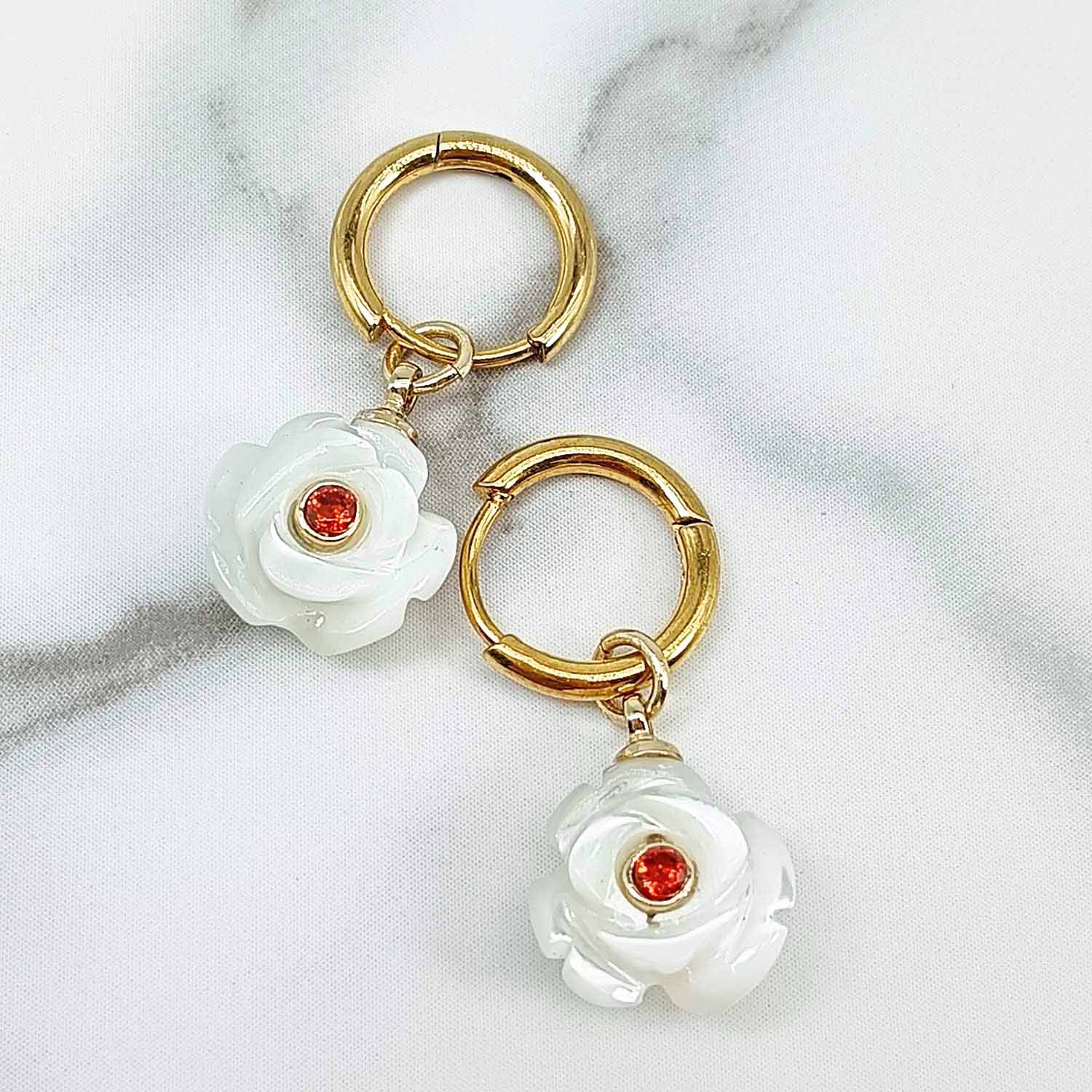 PearlBloom Handmade Mother of Pearl Birthstone Hoop Earrings