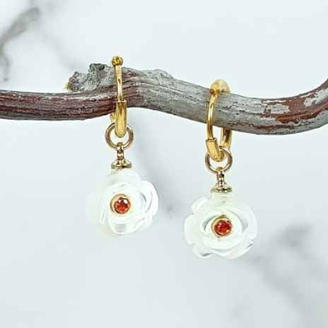 PearlBloom Handmade Mother of Pearl Birthstone Hoop Earrings