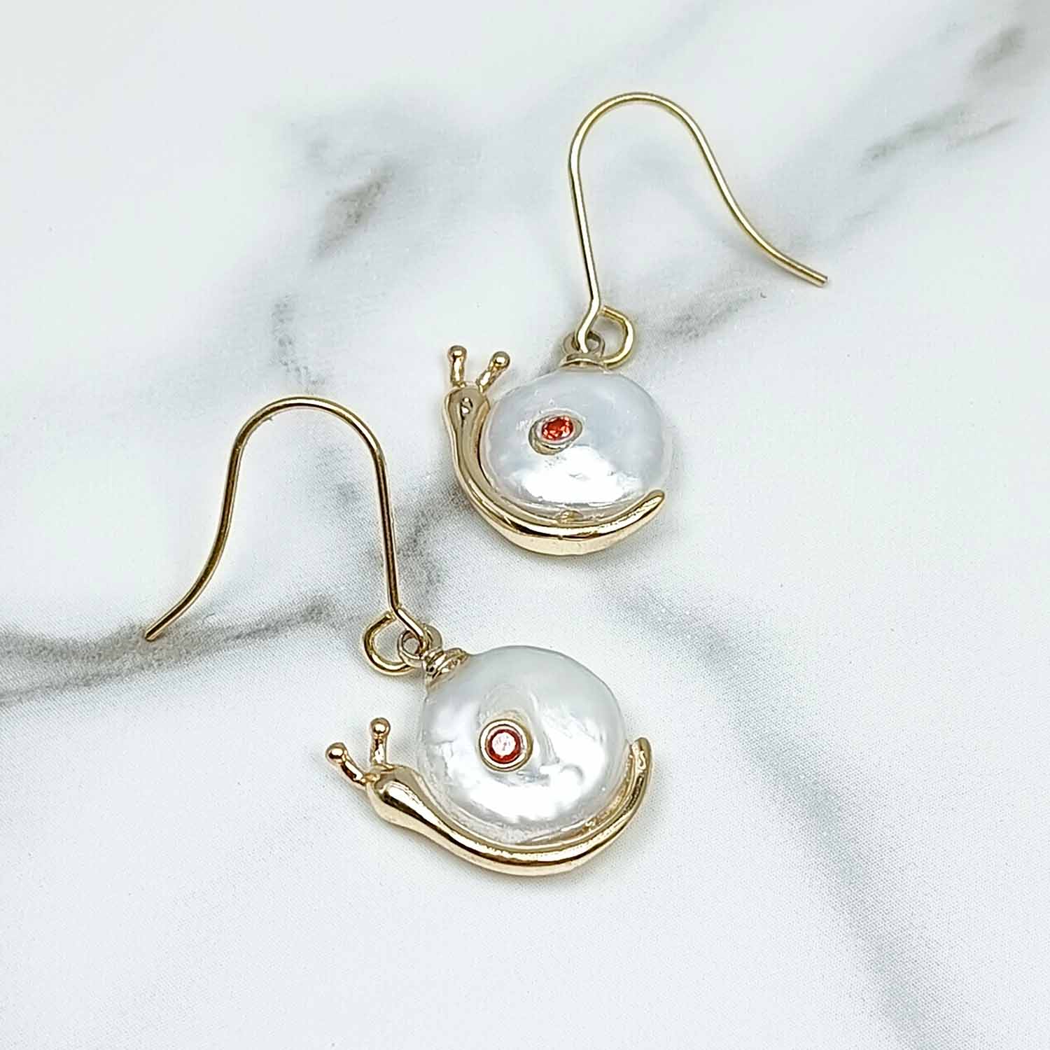 Birthstone Snail Earrings – Baroque Pearl & Gold-Plated Charm