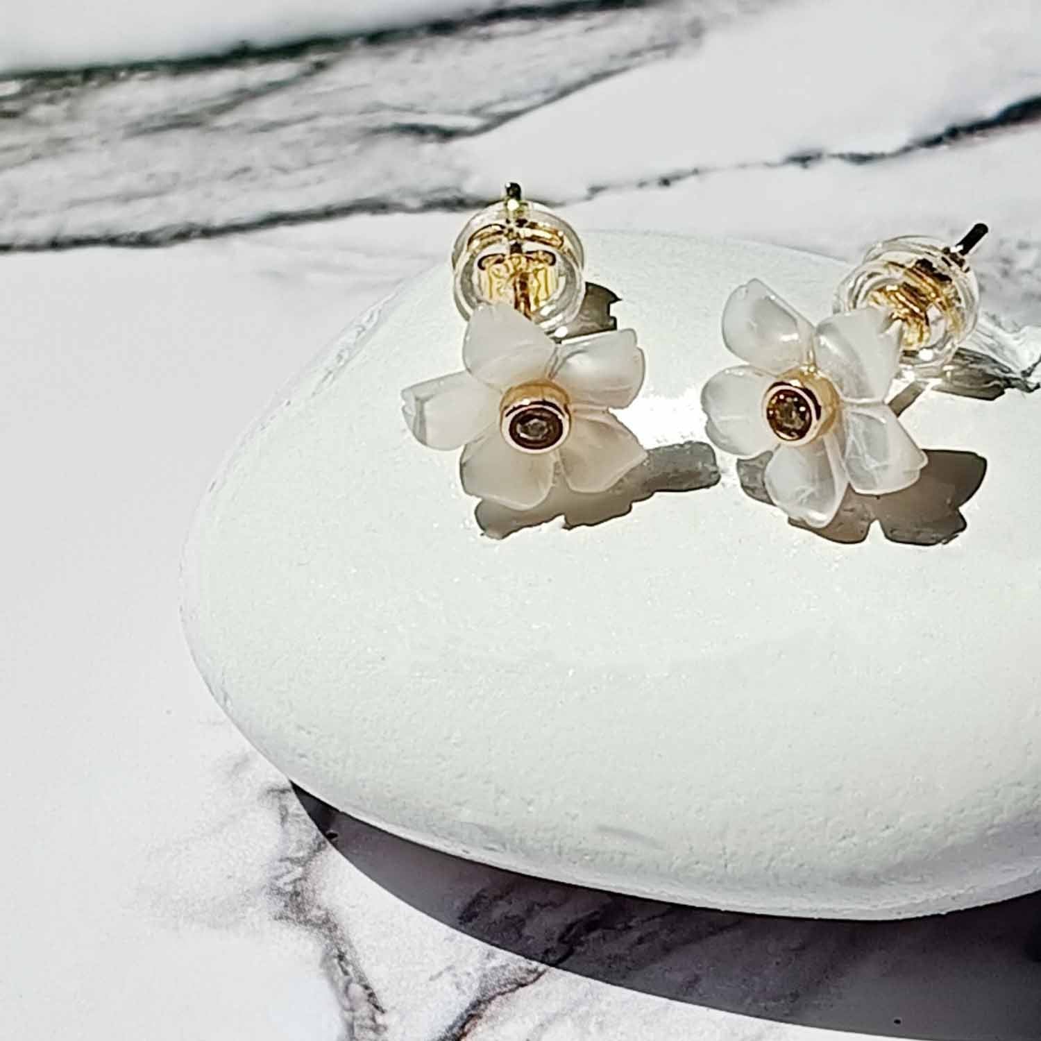 Birthstone Mother of Pearl Flower Stud Earrings